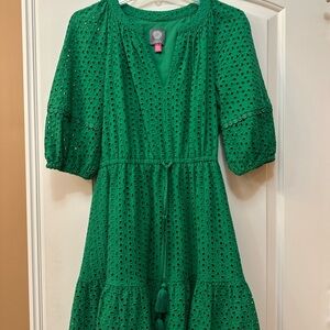 Vince Camuto Green Eyelet Tiered Mini Dress